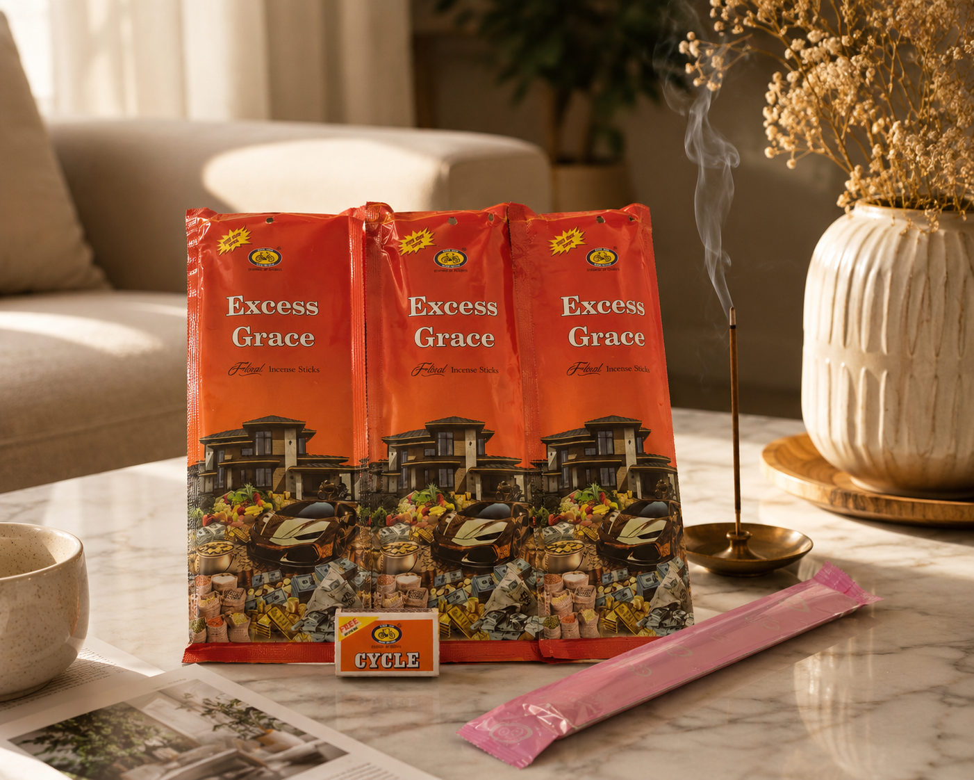 Excess Grace Floral Incense Sticks | Premium Slow-Burning Incense for Prayer, Meditation & Home Fragrance