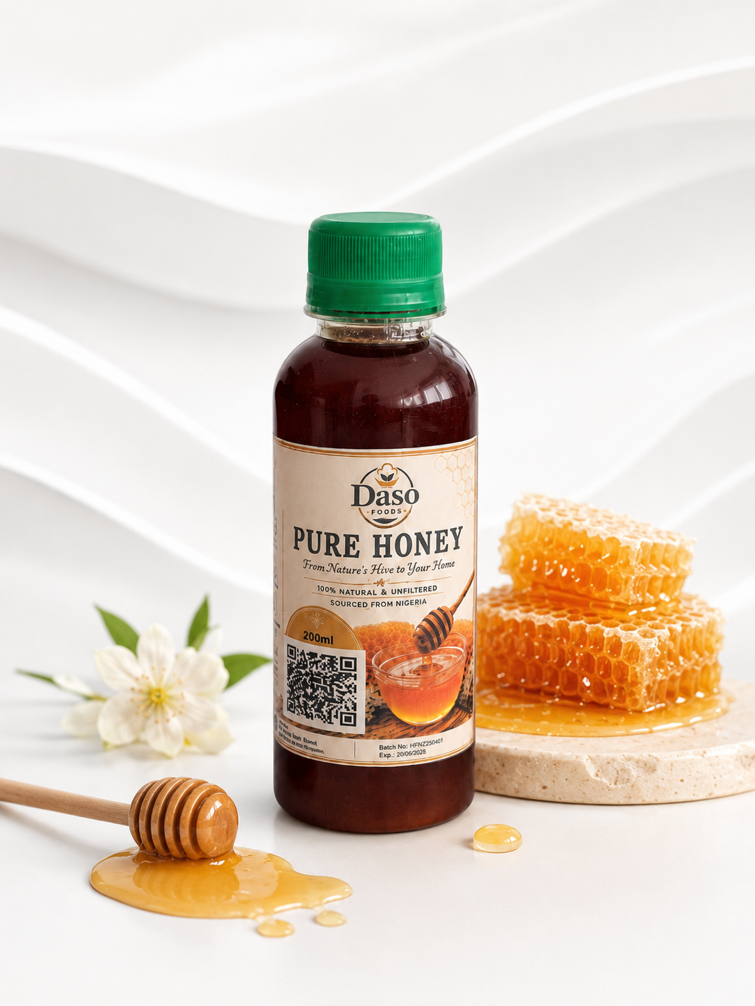 Daso Foods Pure Nigerian Honey — 100% Raw, Unfiltered & Unpasteurised | Ethically Sourced from Nigeria's Floral Landscapes | 250ml