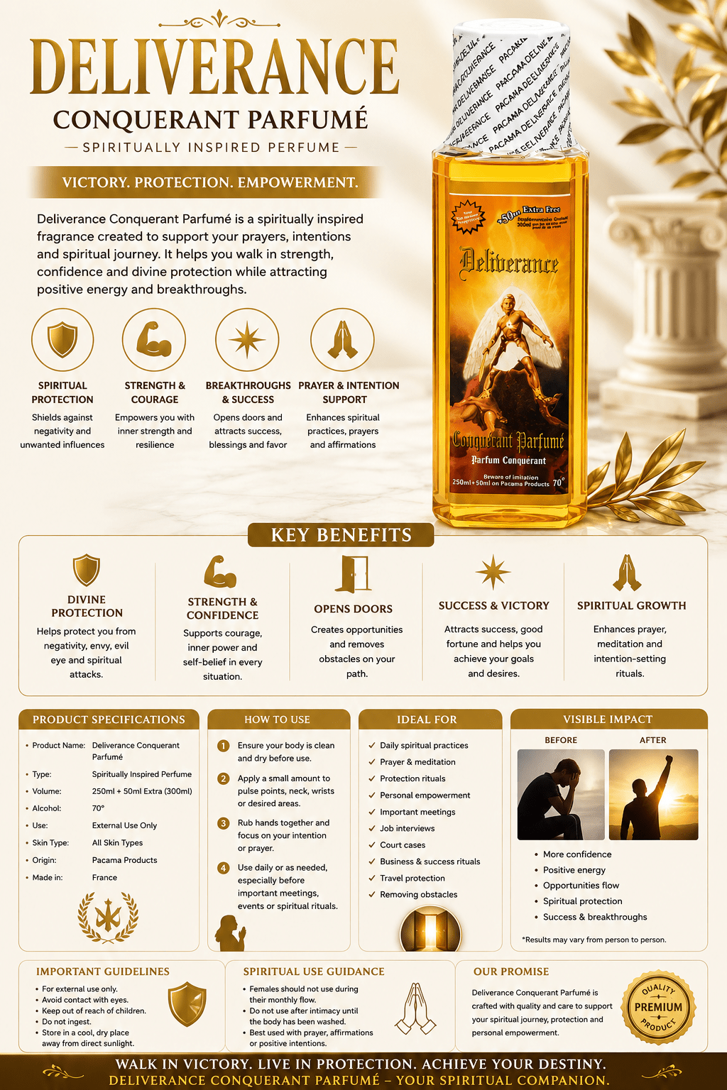 Deliverance Spiritual Perfume | Long-Lasting Unisex Cologne for Victory & Protection| 300ml - Perfume - Cherubim Aura