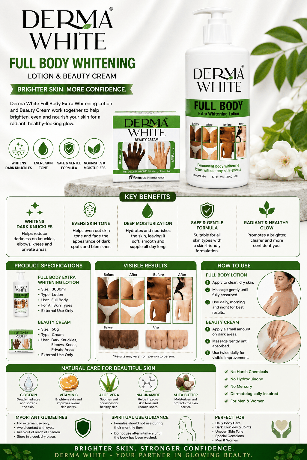Derma White Full Body Lotion & Beauty Cream Set | Brightening Skincare Duo | Body Lotion 3000ml + Beauty Cream - Body Lotion - Cherubim Aura