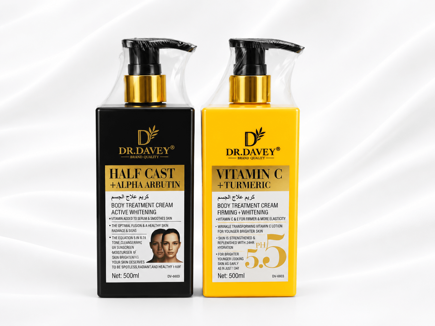 Dr. Davey Body Treatment Cream Bundle | Half Cast + Alpha Arbutin & Vitamin C + Turmeric | Brightening & Firming Body Cream | 500ml Each - Cream - Cherubim Aura