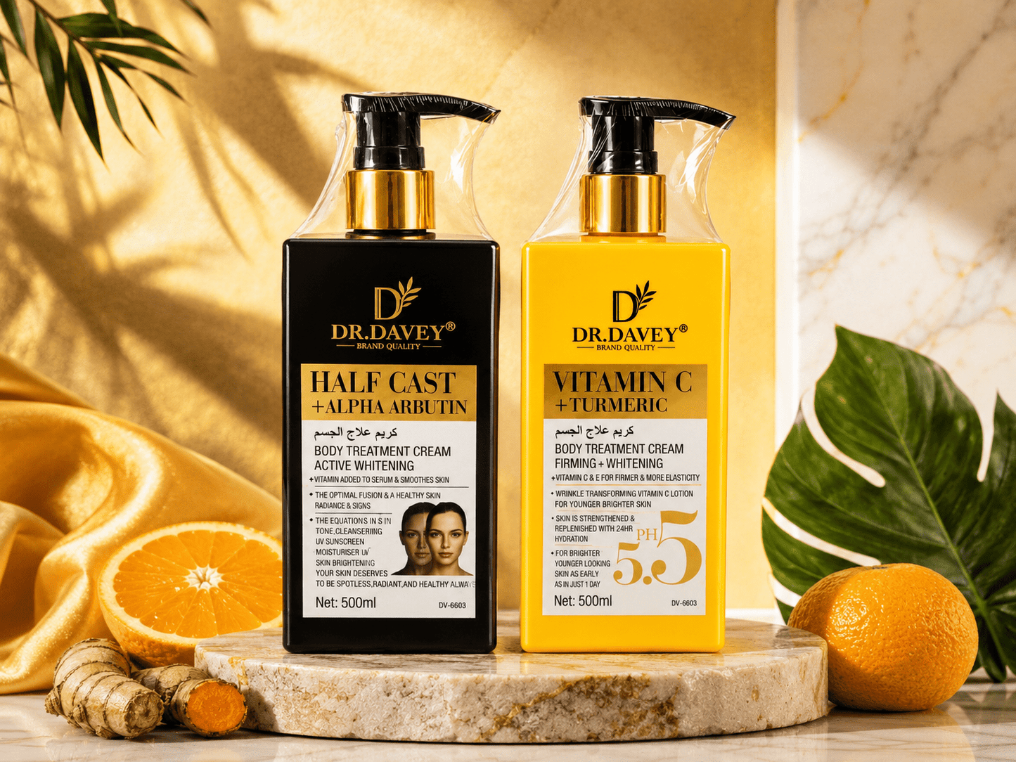 Dr. Davey Body Treatment Cream Bundle | Half Cast + Alpha Arbutin & Vitamin C + Turmeric | Brightening & Firming Body Cream | 500ml Each - Cream - Cherubim Aura