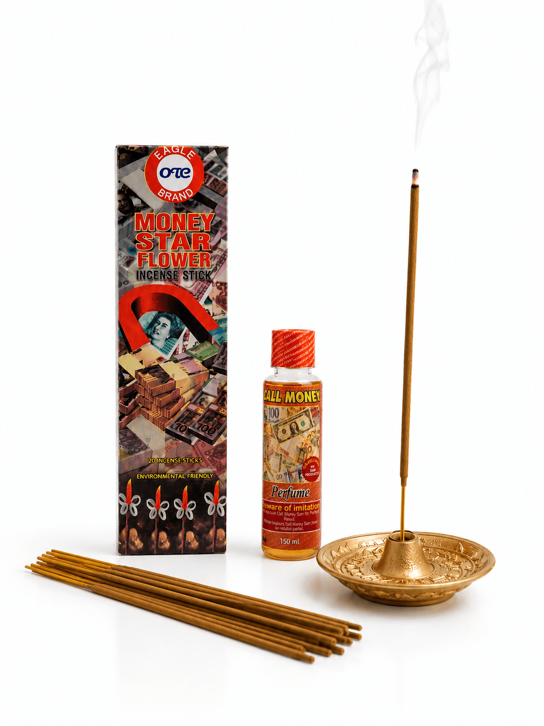 Eagle Brand Money Star Flower Premium Incense & Call Money Cologne Bundle | 150ml Fragrance Cologne with 20 Premium Incense Sticks - Bundle - Cherubim Aura