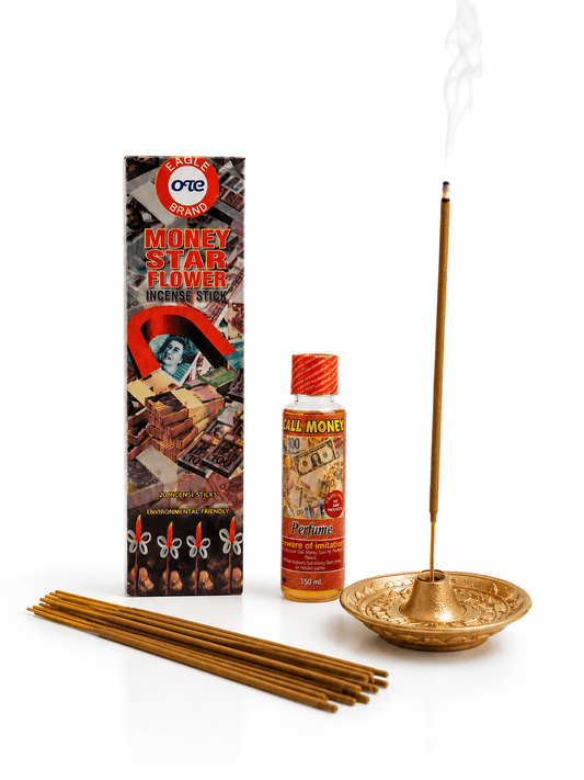 Eagle Brand Money Star Flower Premium Incense & Call Money Cologne Bundle | 150ml Fragrance Cologne with 20 Premium Incense Sticks - Bundle - Cherubim Aura