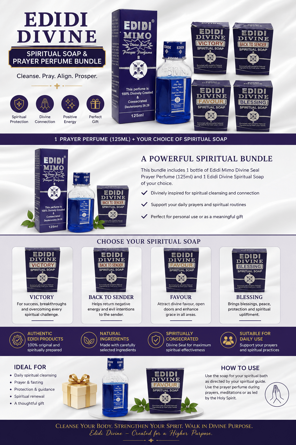Edidi Divine Spiritual Soap & Edidi Mimo Divine Seal Prayer Perfume Bundle | Choose Victory, Back to Sender, Favour or Blessing Soap - Spiritual Soap - Cherubim Aura