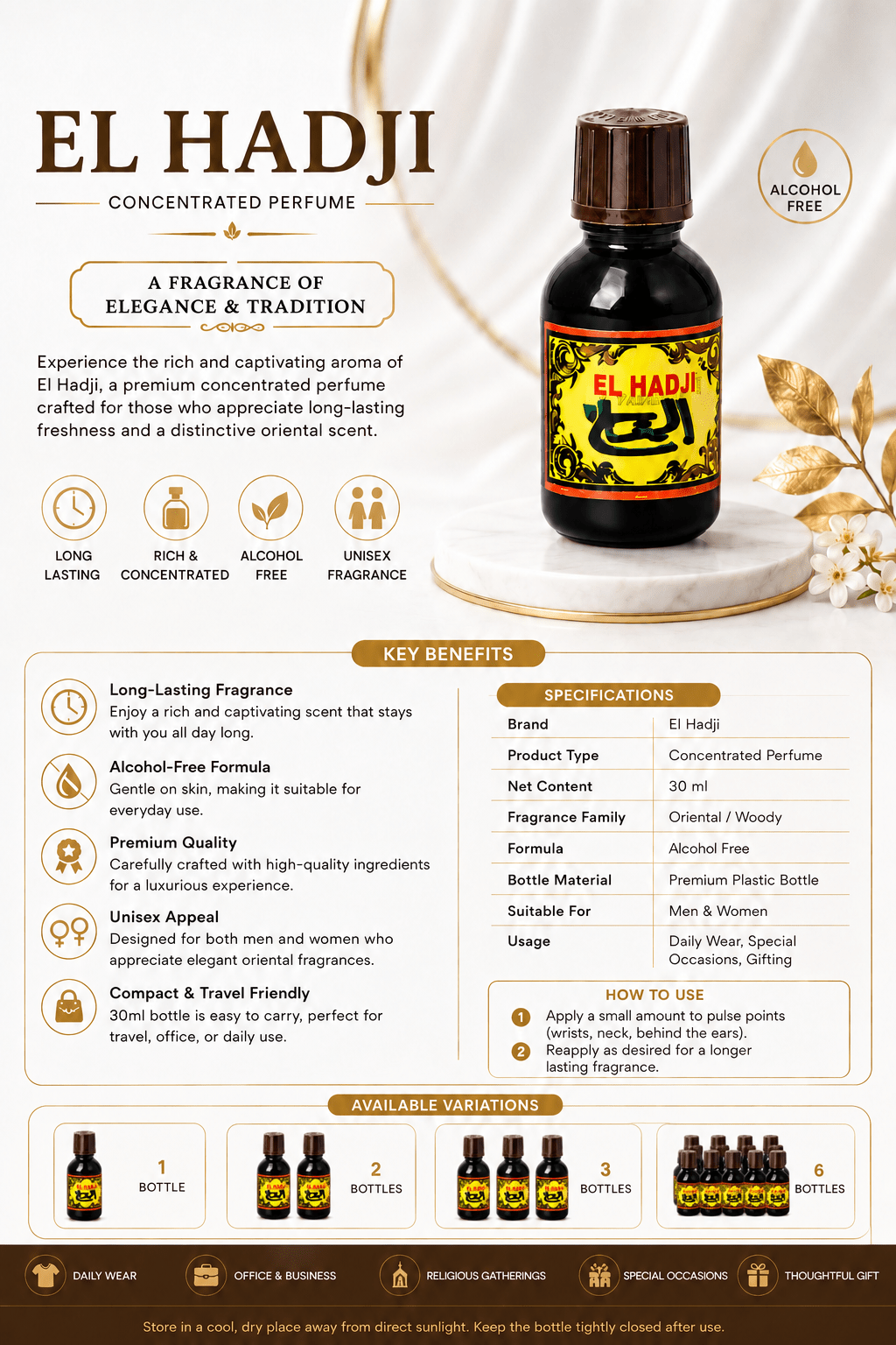 El Hadji Spiritual Oil Perfume 30ml – Alcohol-Free Concentrated Aura Perfume - Spiritual Oil - Cherubim Aura