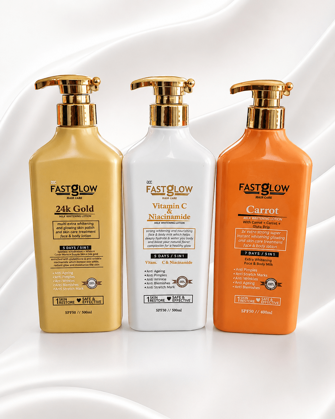 FastGlow Body Milk Whitening Lotion Collection | 24K Gold, Vitamin C & Niacinamide, and Carrot Gluta Body Lotion | SPF50 | 500ml - Body Lotion - Cherubim Aura