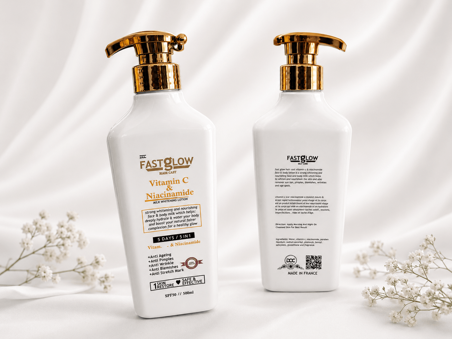 FastGlow Body Milk Whitening Lotion Collection | 24K Gold, Vitamin C & Niacinamide, and Carrot Gluta Body Lotion | SPF50 | 500ml - Body Lotion - Cherubim Aura