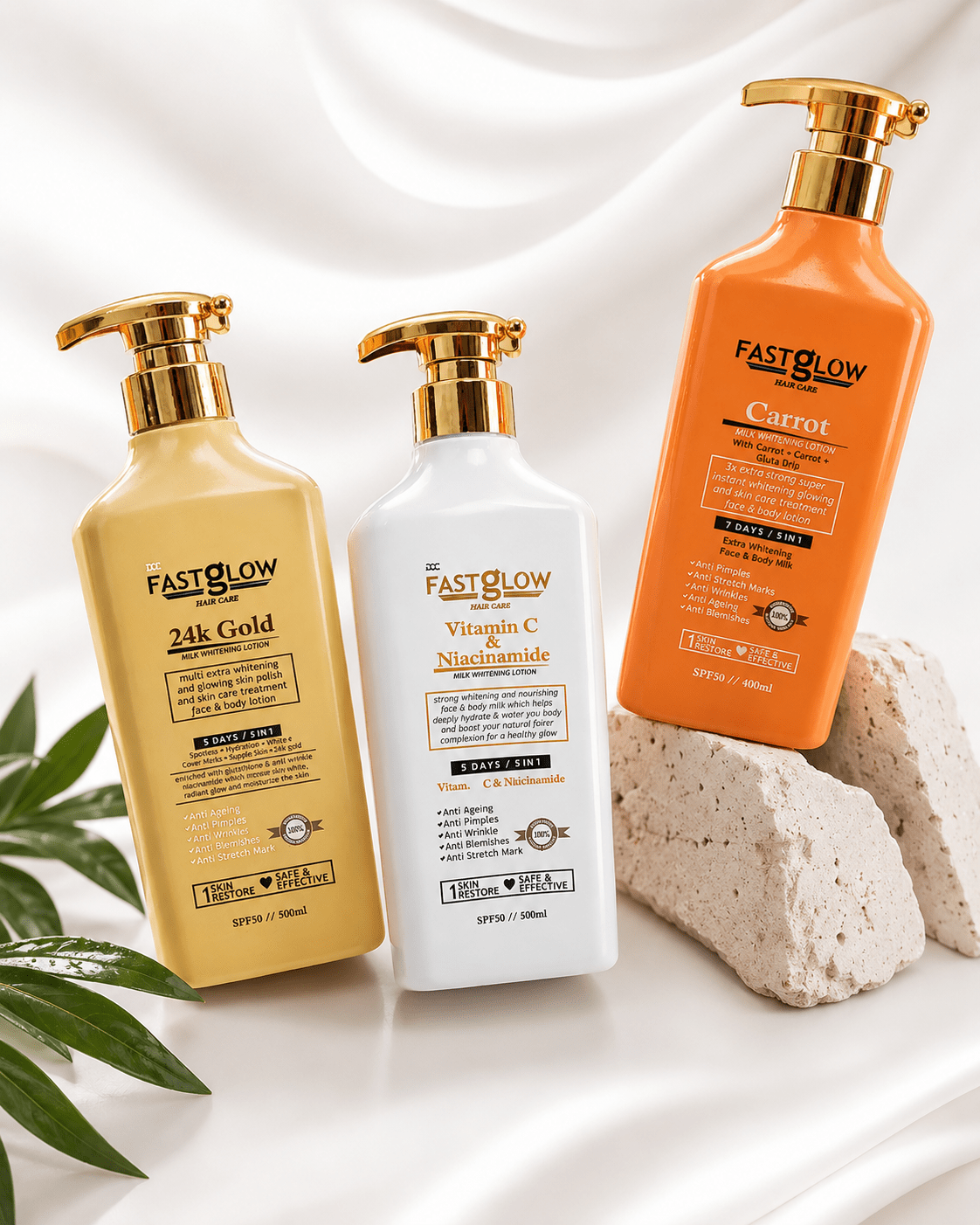 FastGlow Body Milk Whitening Lotion Collection | 24K Gold, Vitamin C & Niacinamide, and Carrot Gluta Body Lotion | SPF50 | 500ml - Body Lotion - Cherubim Aura