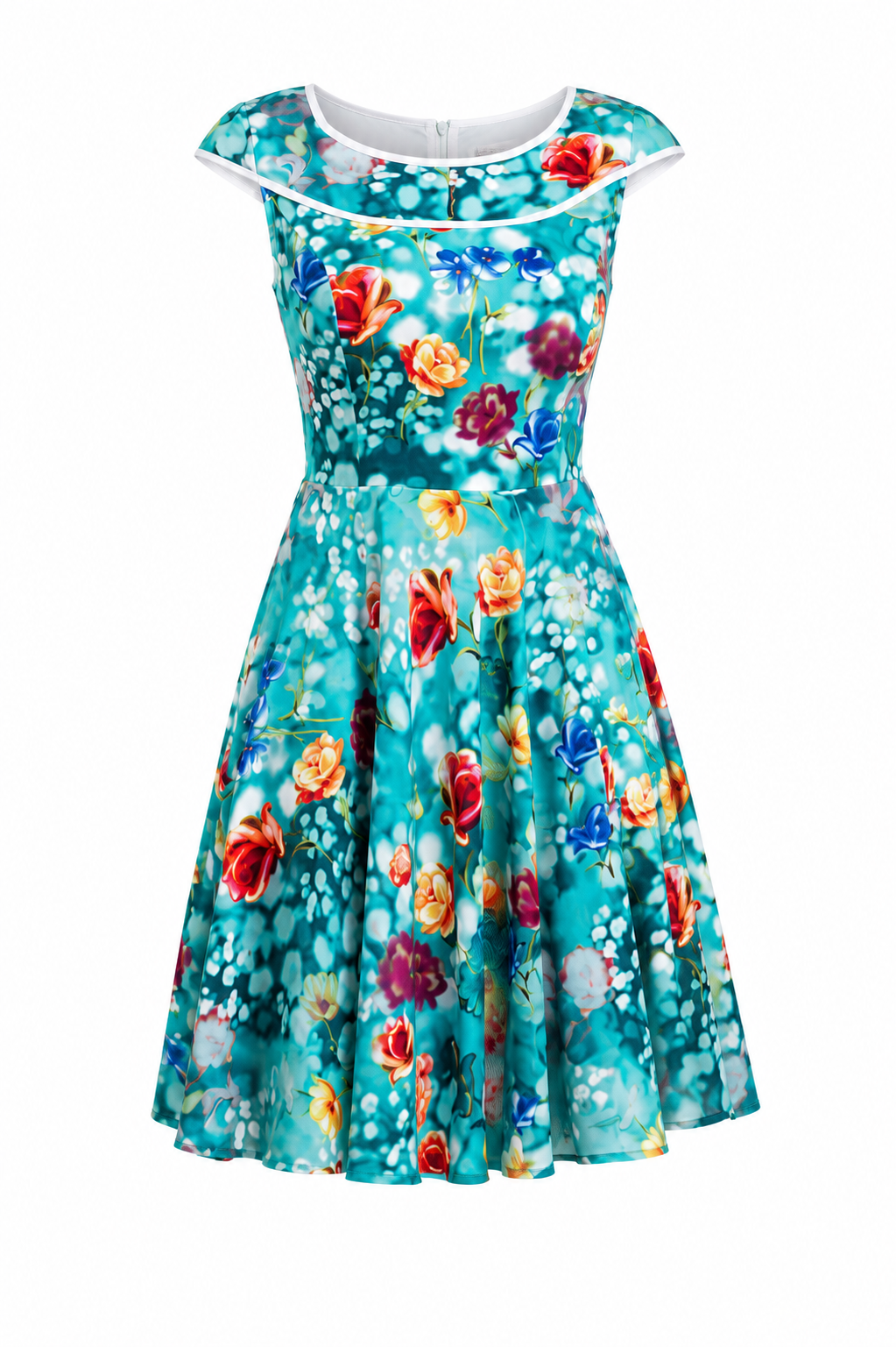 Floral Print A-Line Midi Dress – Women's Cap Sleeve Fit & Flare Occasion Dress - Midi Dresses - Cherubim Aura