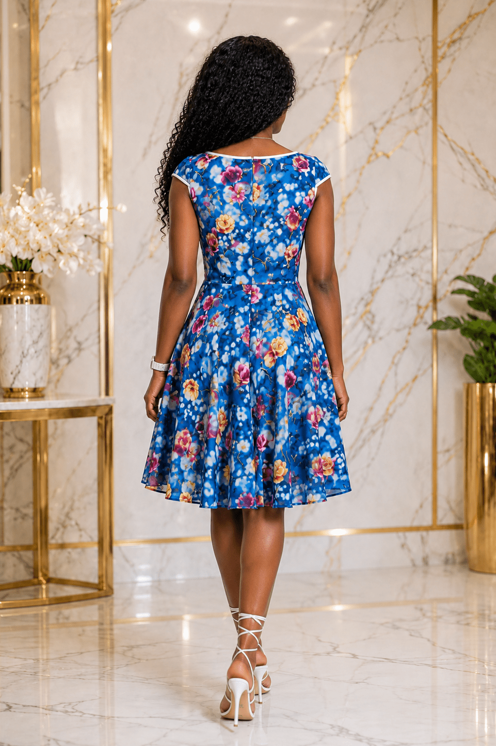 Floral Print A-Line Midi Dress – Women's Cap Sleeve Fit & Flare Occasion Dress - Midi Dresses - Cherubim Aura