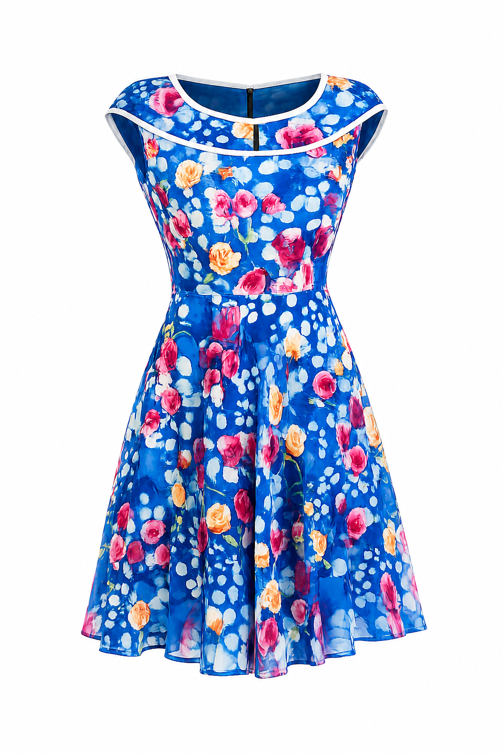 Floral Print A-Line Midi Dress – Women's Cap Sleeve Fit & Flare Occasion Dress - Midi Dresses - Cherubim Aura