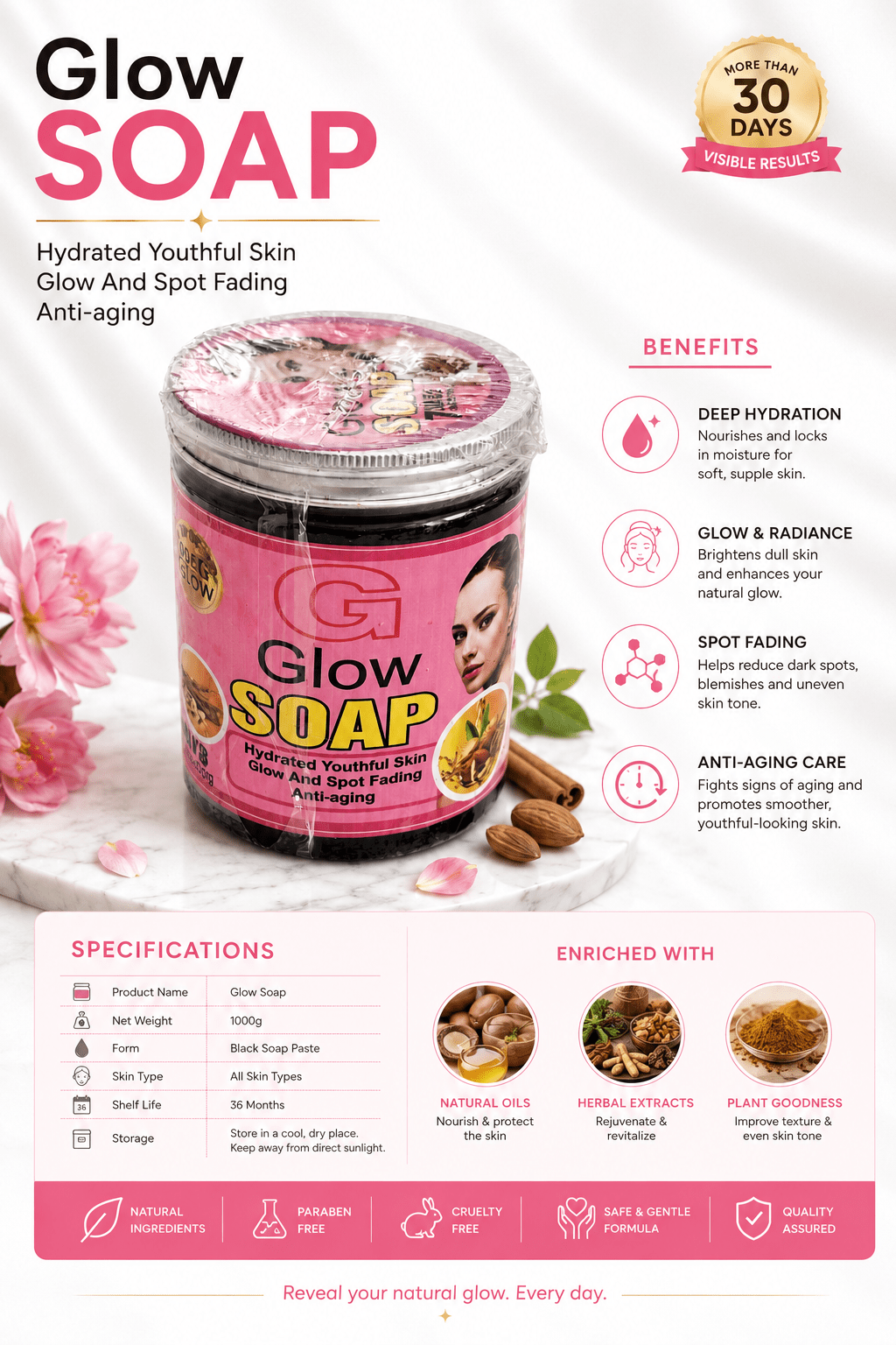 Glow Soap Hydrating Black Soap Paste for Radiant & Even-Looking Skin – 1000g - Skincare - Cherubim Aura