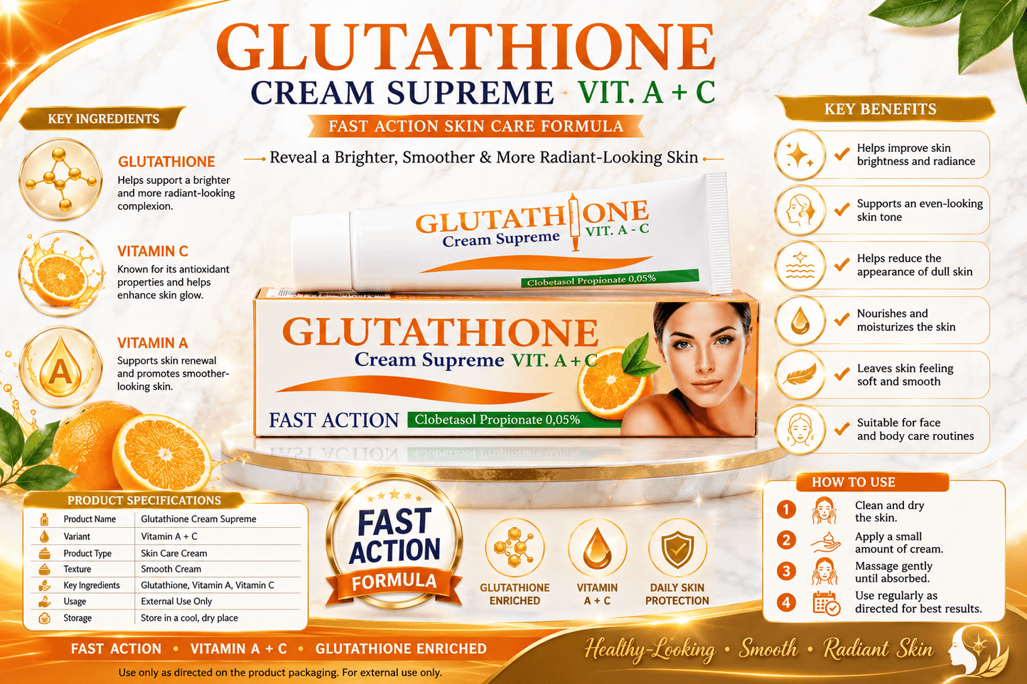 Glutathione Cream Supreme Vitamin A+C – Fast Action Nourishing Skin Cream 50g - Cream - Cherubim Aura