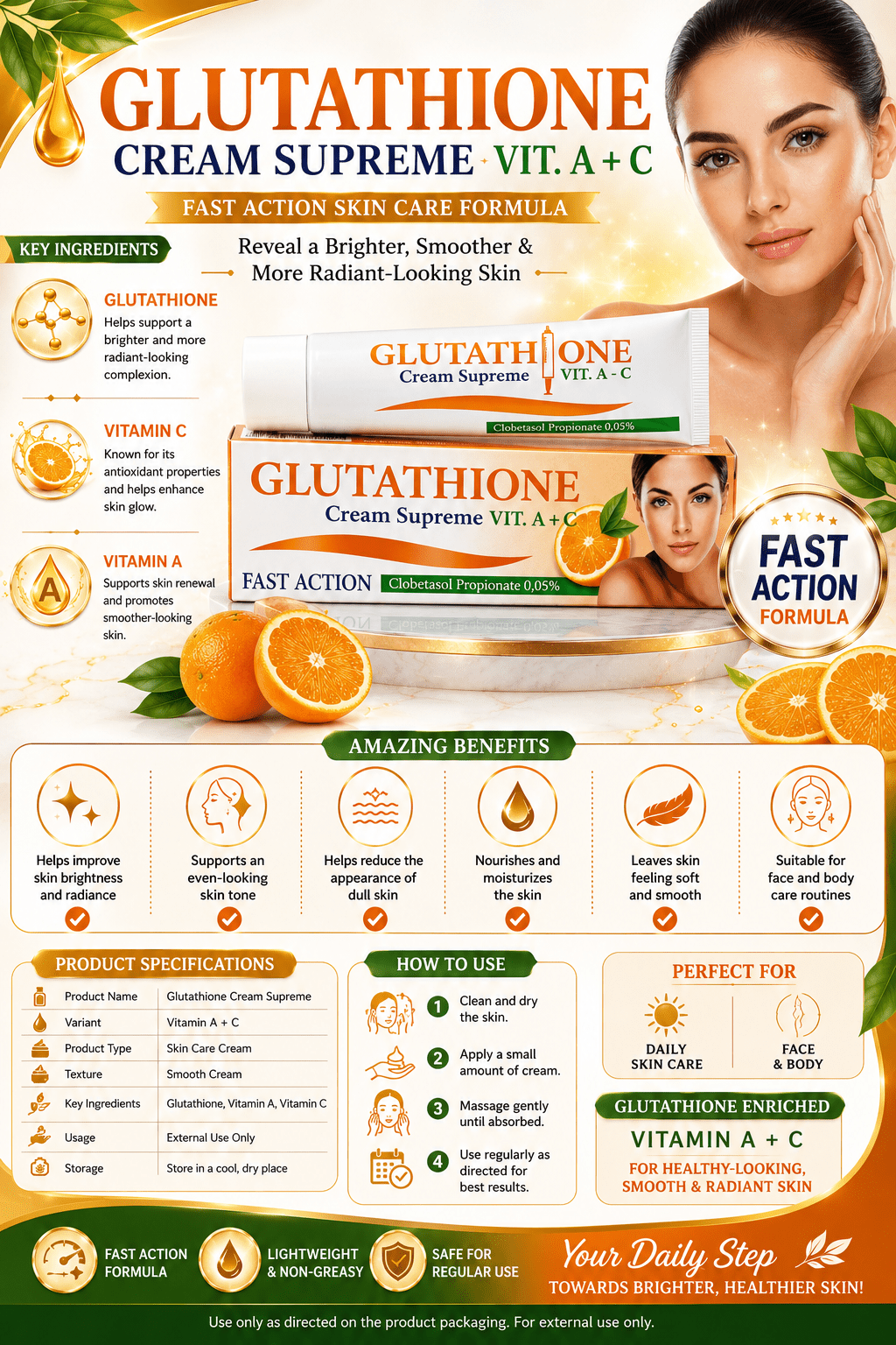 Glutathione Cream Supreme Vitamin A+C – Fast Action Nourishing Skin Cream 50g - Cream - Cherubim Aura
