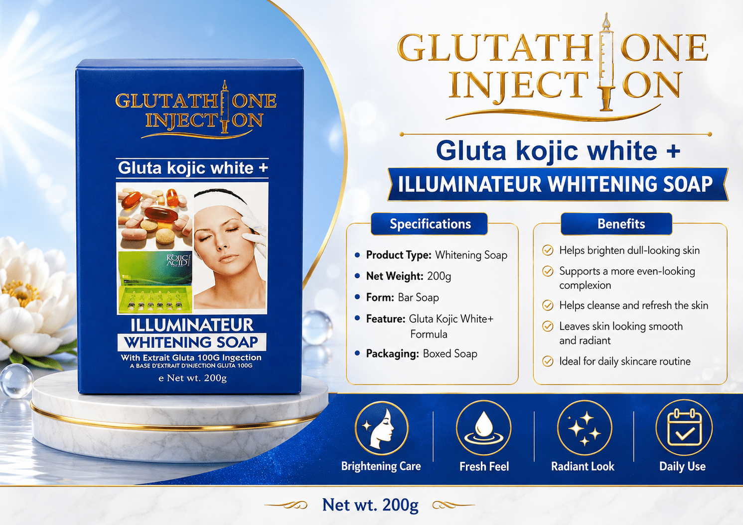 Glutathione Injection Gluta Kojic White+ Illuminator Brightening Soap – 200g - Skincare - Cherubim Aura