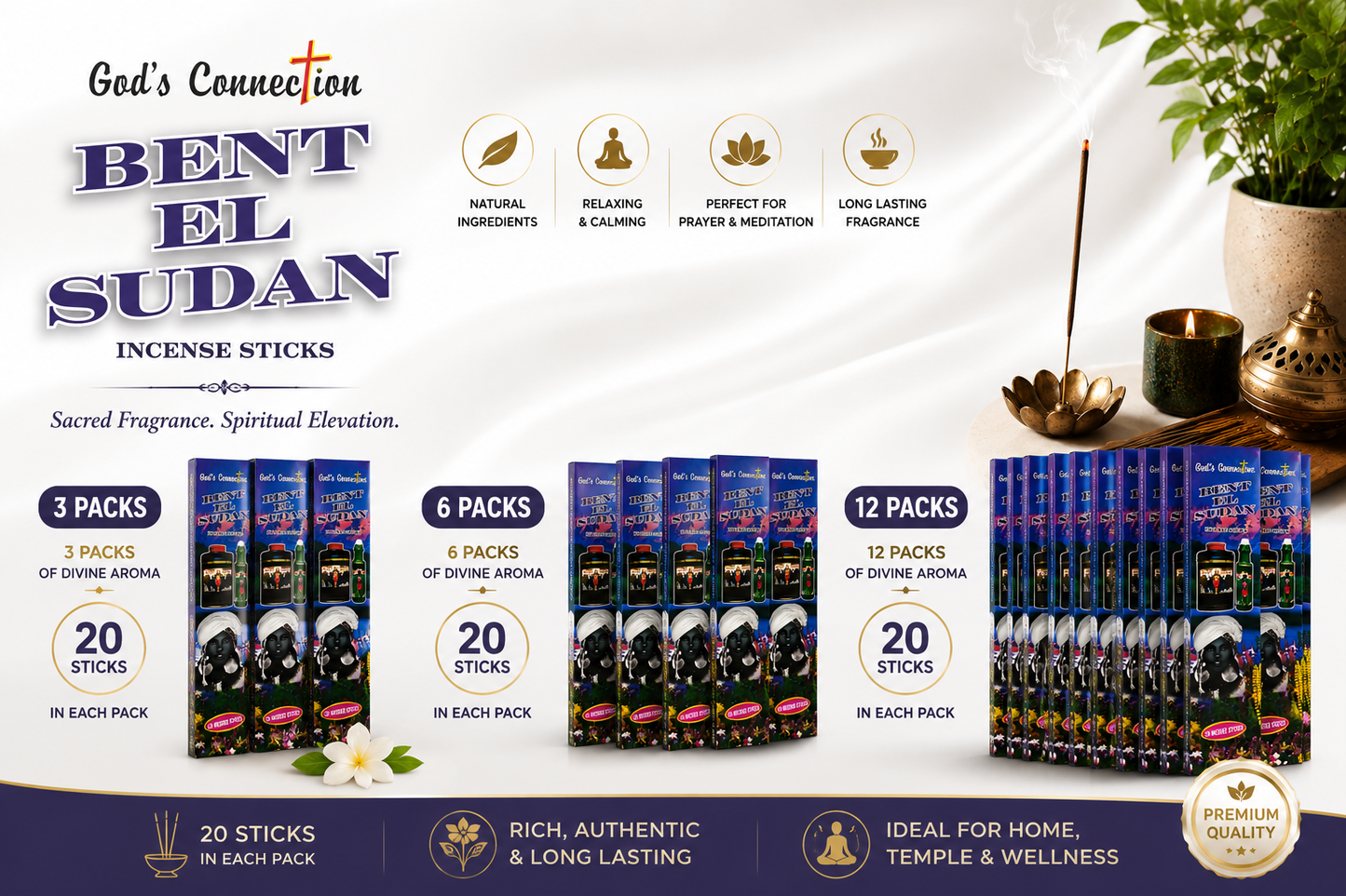 Bent El Sudan Incense Sticks (20 Sticks) – Spiritual Home Fragrance & Prayer Incense.