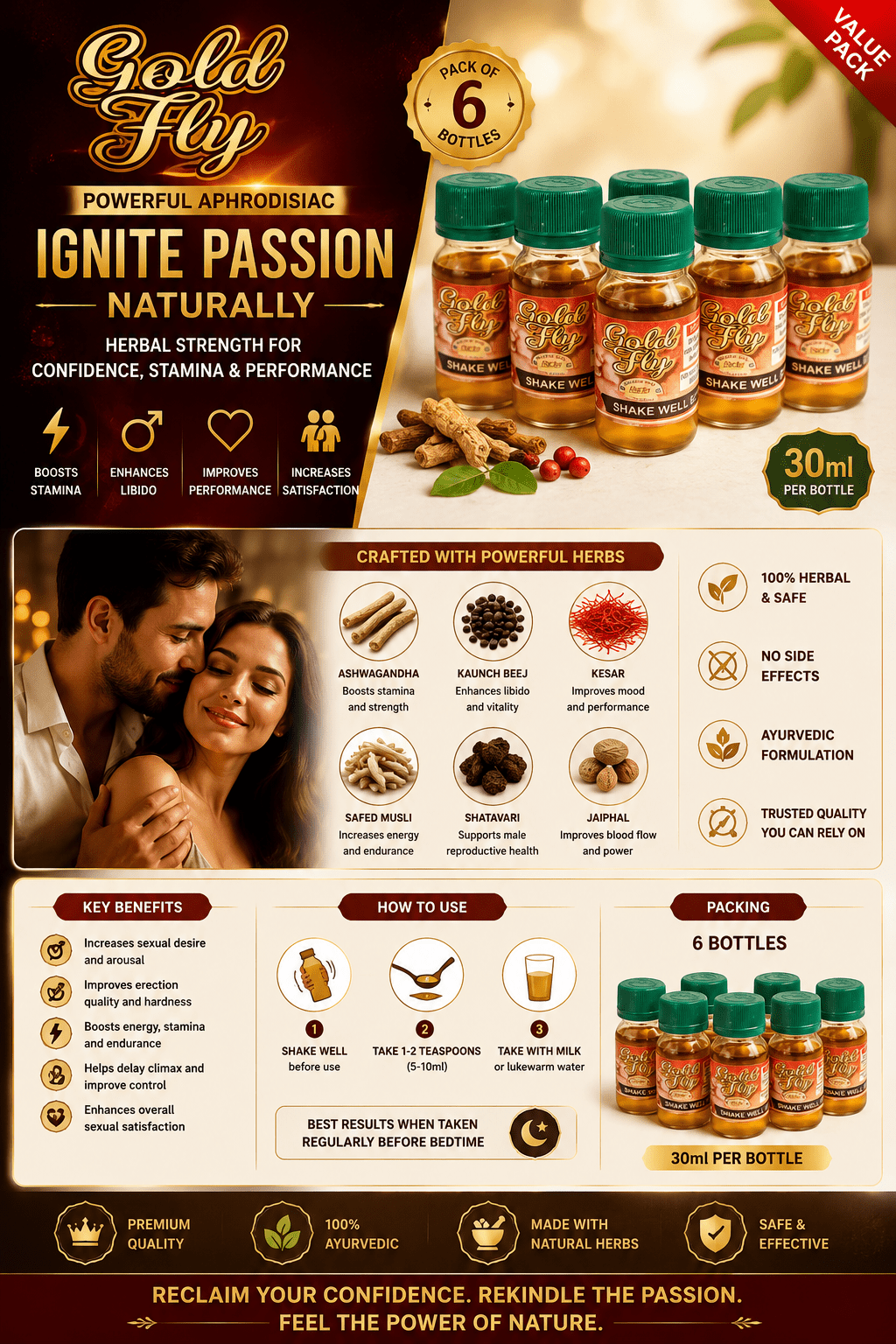 Gold Fly Herbal Aphrodisiac 30ml – Ayurvedic Herbal Vitality, Libido & Stamina Supplement - Herbal Wellness - Cherubim Aura