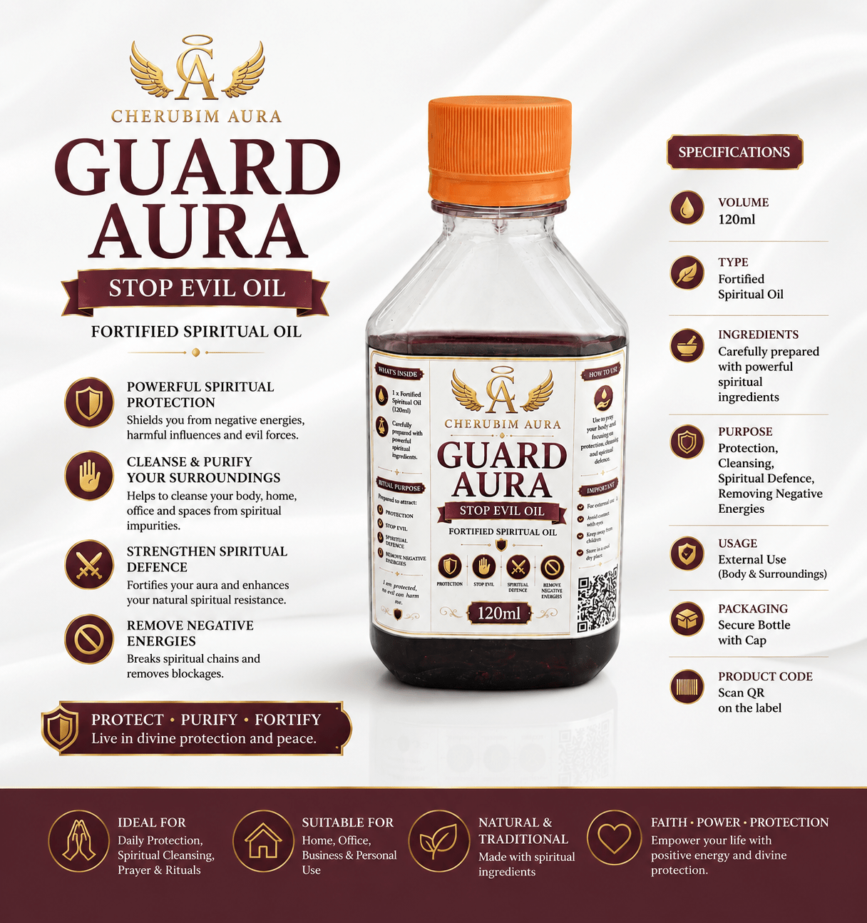 Guard Aura Stop Evil Fortified Spiritual Oil – 120ml | Cherubim Aura - Spiritual Oil - Cherubim Aura