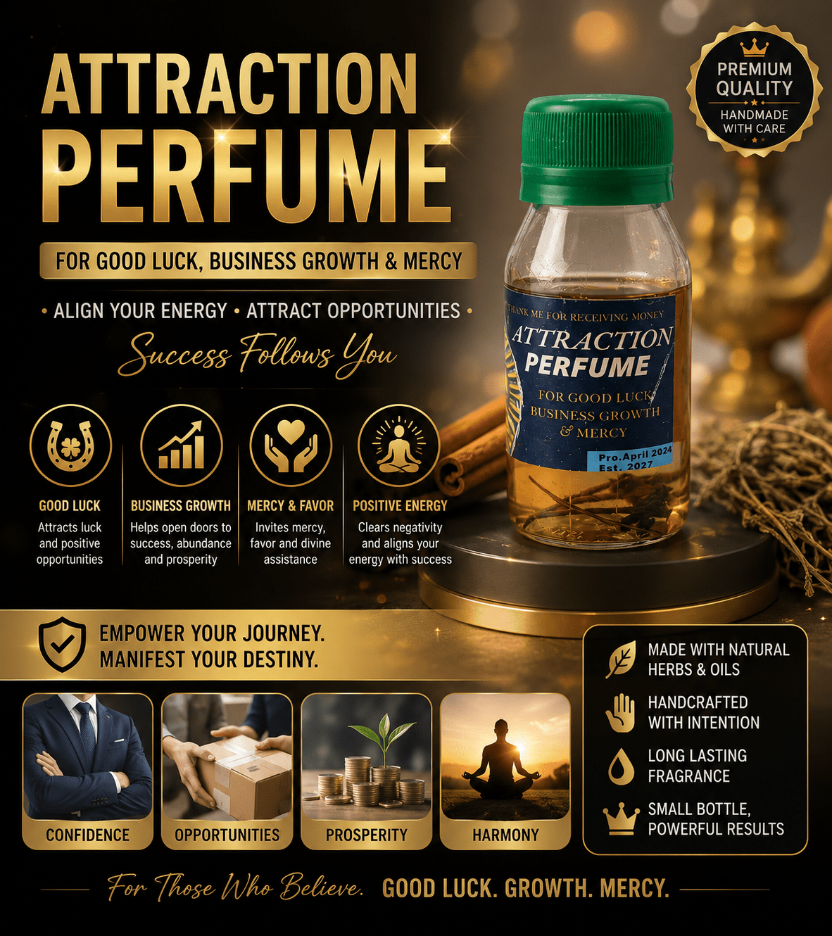 Handmade Attraction Perfume – Good Luck & Business Growth - Mercy & Favor Spiritual Oil - Perfume - Cherubim Aura