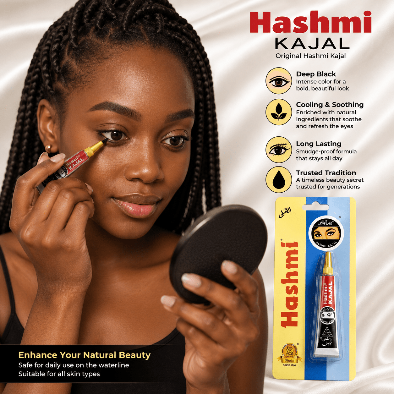 Hashmi Original Kajal | Traditional Herbal Kohl Eyeliner | Deep Black Eye Kajal | Long-Lasting Eye Makeup - Eye Liner - Cherubim Aura