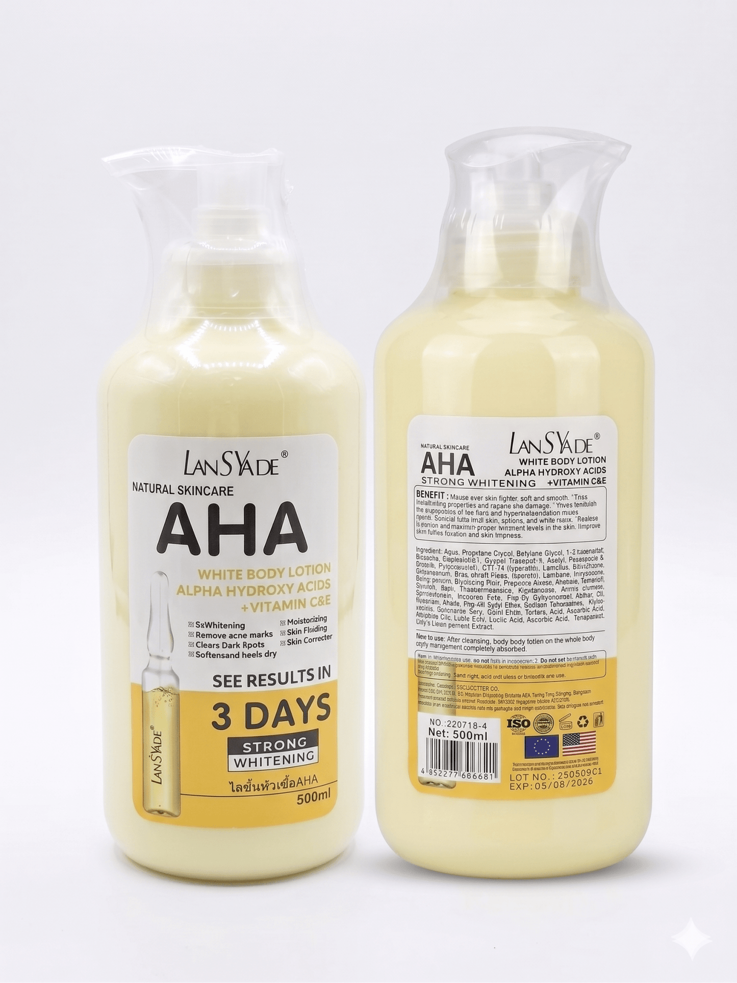 LanSyade AHA White Body Care Collection | AHA Body Lotion or AHA Body Serum | Vitamin C & E | 500ml - Skincare - Cherubim Aura