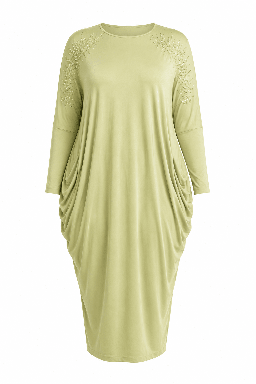 Luxury Rhinestone Shoulder Batwing Sleeve Draped Midi Dress – Women's Elegant Casual Dress - Midi Dresses - Cherubim Aura