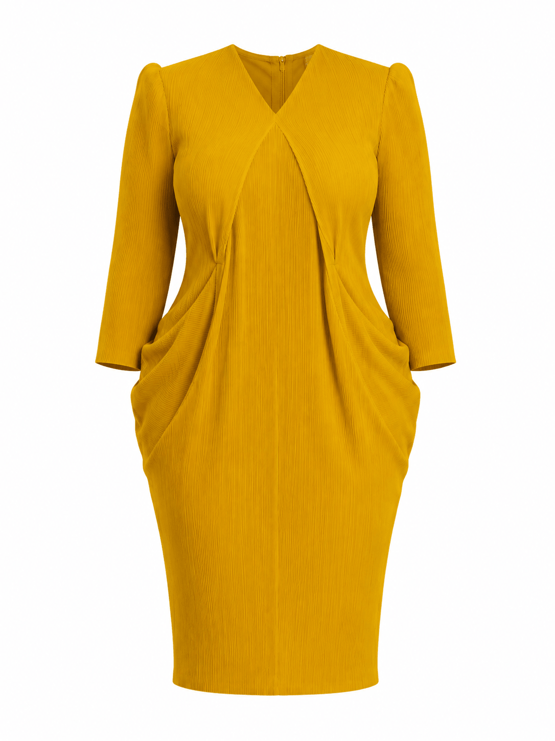 Luxury Textured Plissé Draped Midi Dress with V-Neck – Women's Elegant Occasion Dress - One Size - Midi Dresses - Cherubim Aura
