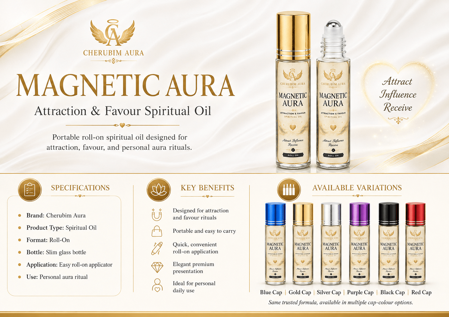 Magnetic Aura Roll-On Spiritual Oil – Attraction & Favour Aura Oil - Roll On - Cherubim Aura