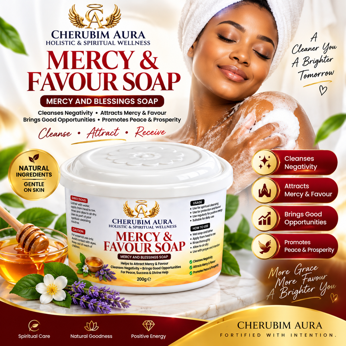 Cherubim Aura Mercy & Favour Soap 200g – Spiritual Cleansing Soap for Blessings, Favour & Open Doors