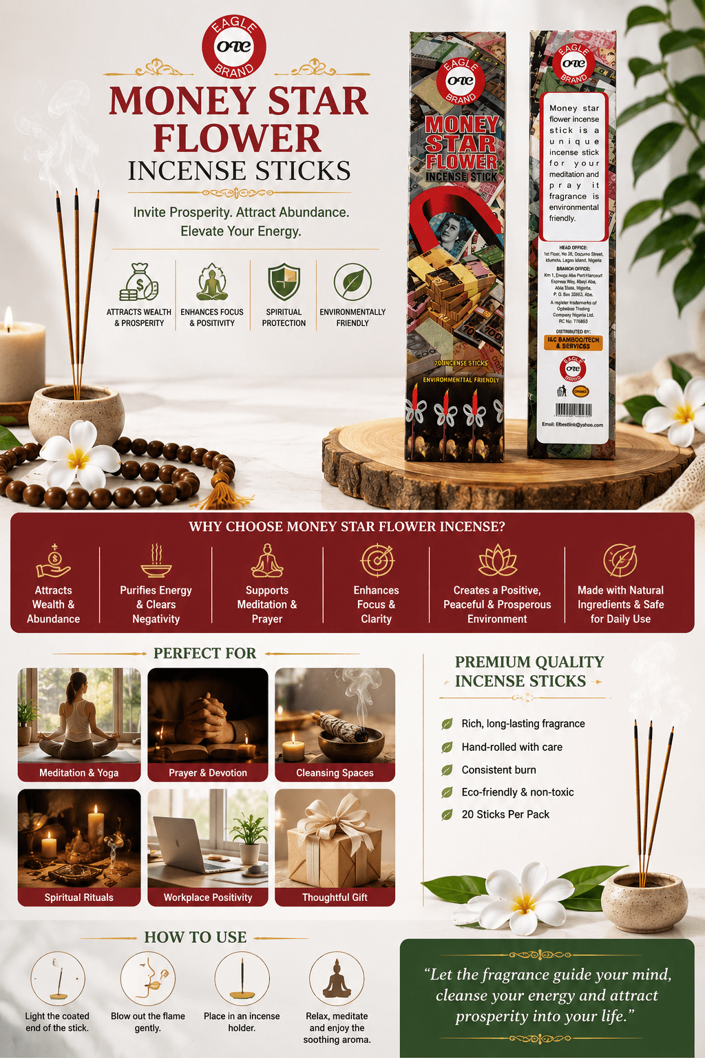 Money Star Flower Premium Incense Sticks | 20 Slow-Burning Aromatic Incense for Prayer, Meditation & Home Fragrance - Incense - Cherubim Aura