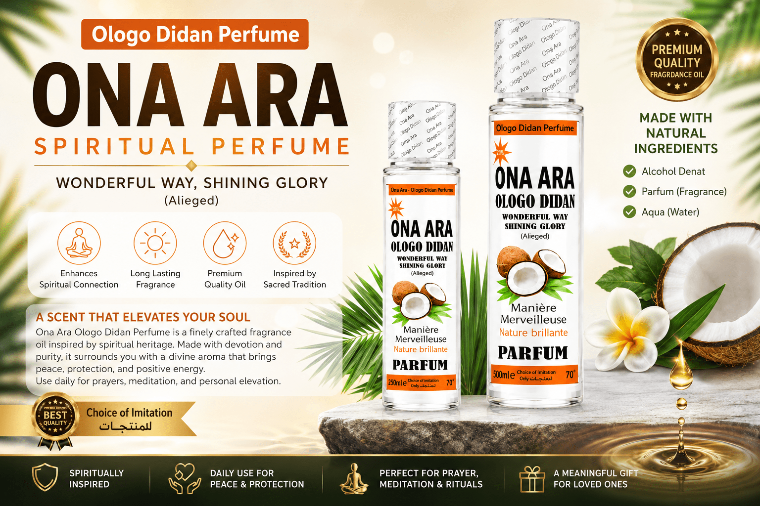 Ona Ara Ologo Didan Spiritual Perfume | Premium Spiritual Cologne | 500ml & 250ml | Long-Lasting Fragrance - Perfume - Cherubim Aura