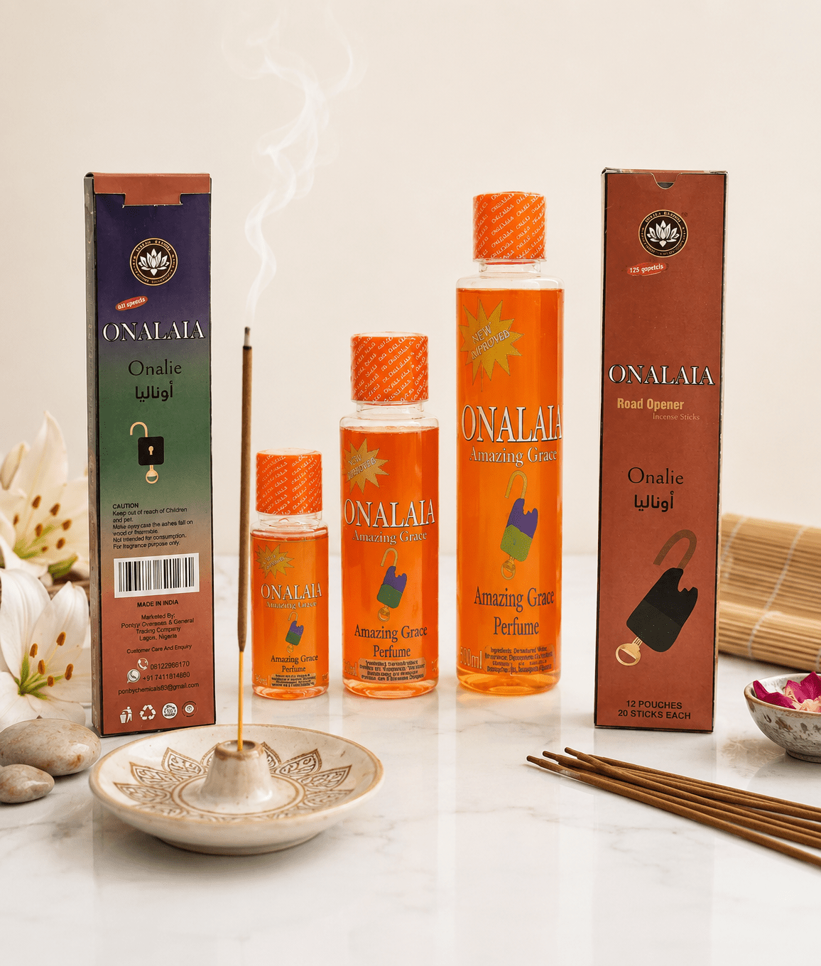 Onalaia Attraction Perfume Bundle | 500ml, 250ml & 150ml Fragrance Perfume with Road Opener Premium Incense Sticks - Bundle - Cherubim Aura