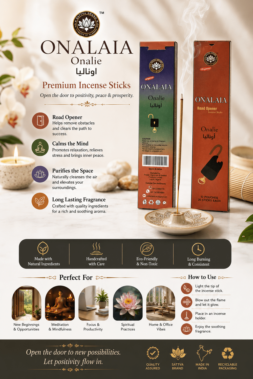 Onalia Road Opener Premium Incense Sticks – Onalia Spiritual Agarbatti for Positivity & Success - Incense - Cherubim Aura