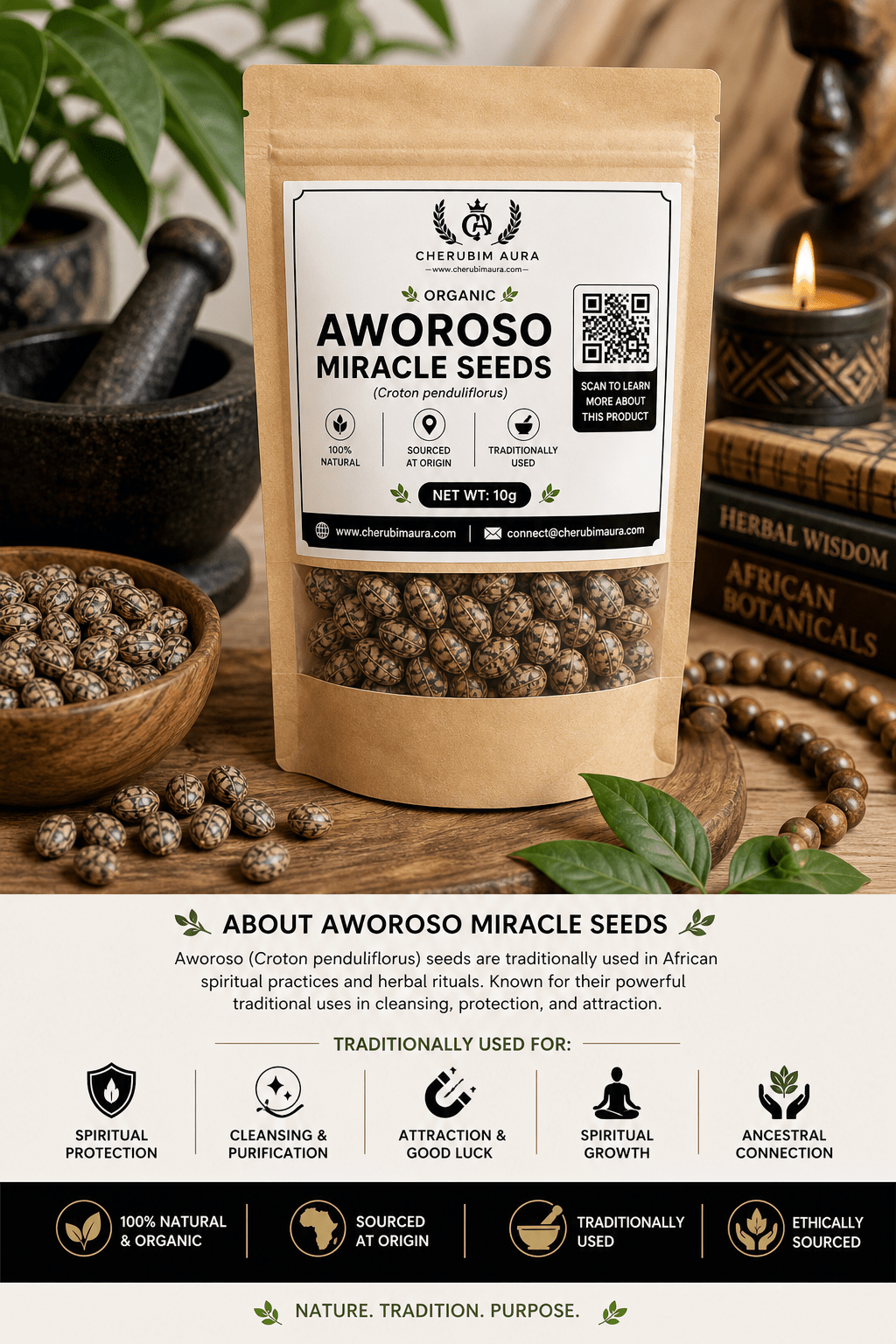 Organic Aworoso Miracle Seeds (Croton Penduliflorus) – 15g Pouch - Herbal Wellness - Cherubim Aura