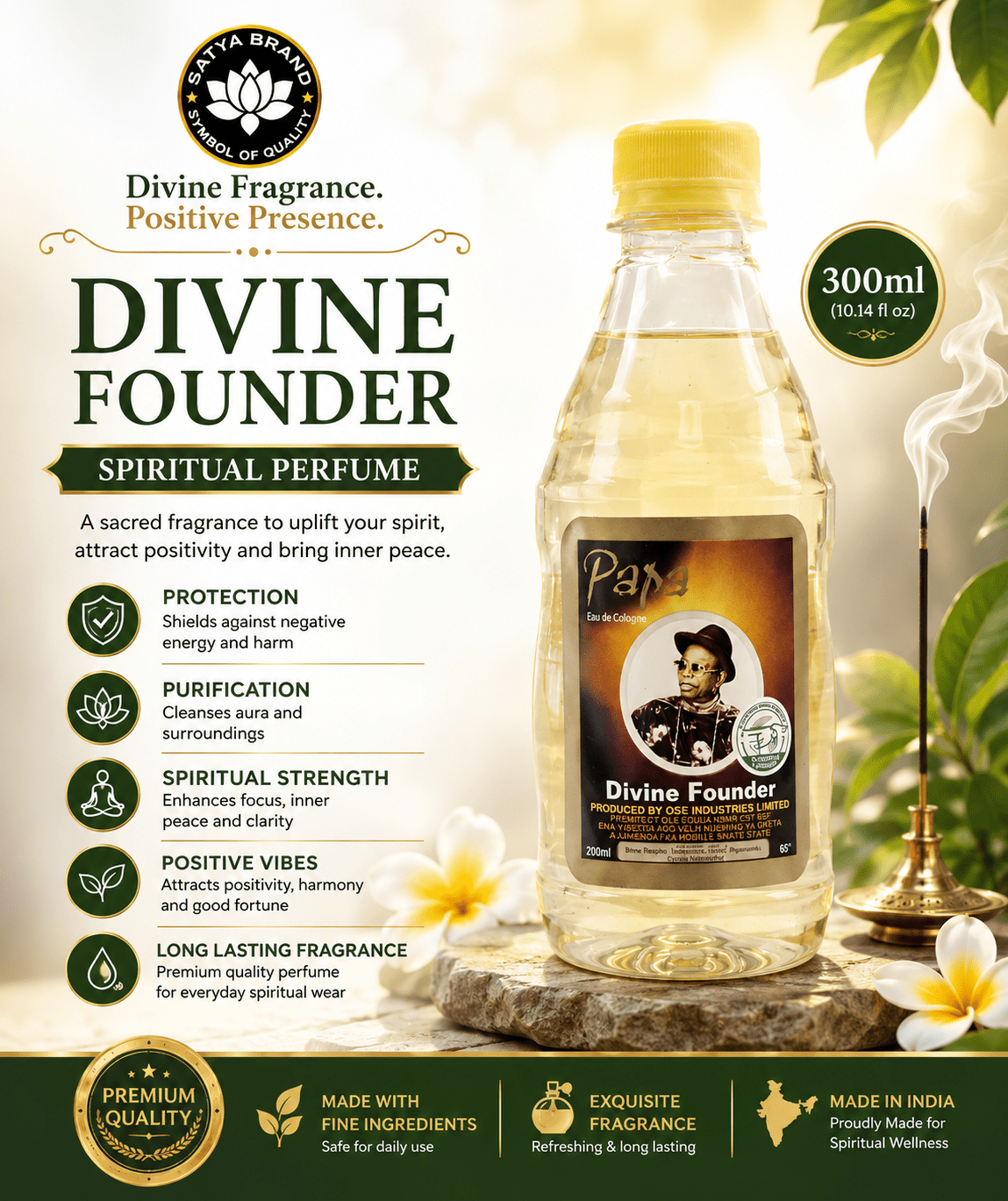 Papa Divine Founder Eau de Cologne | Premium Refreshing Fragrance | 300ml - Perfume - Cherubim Aura