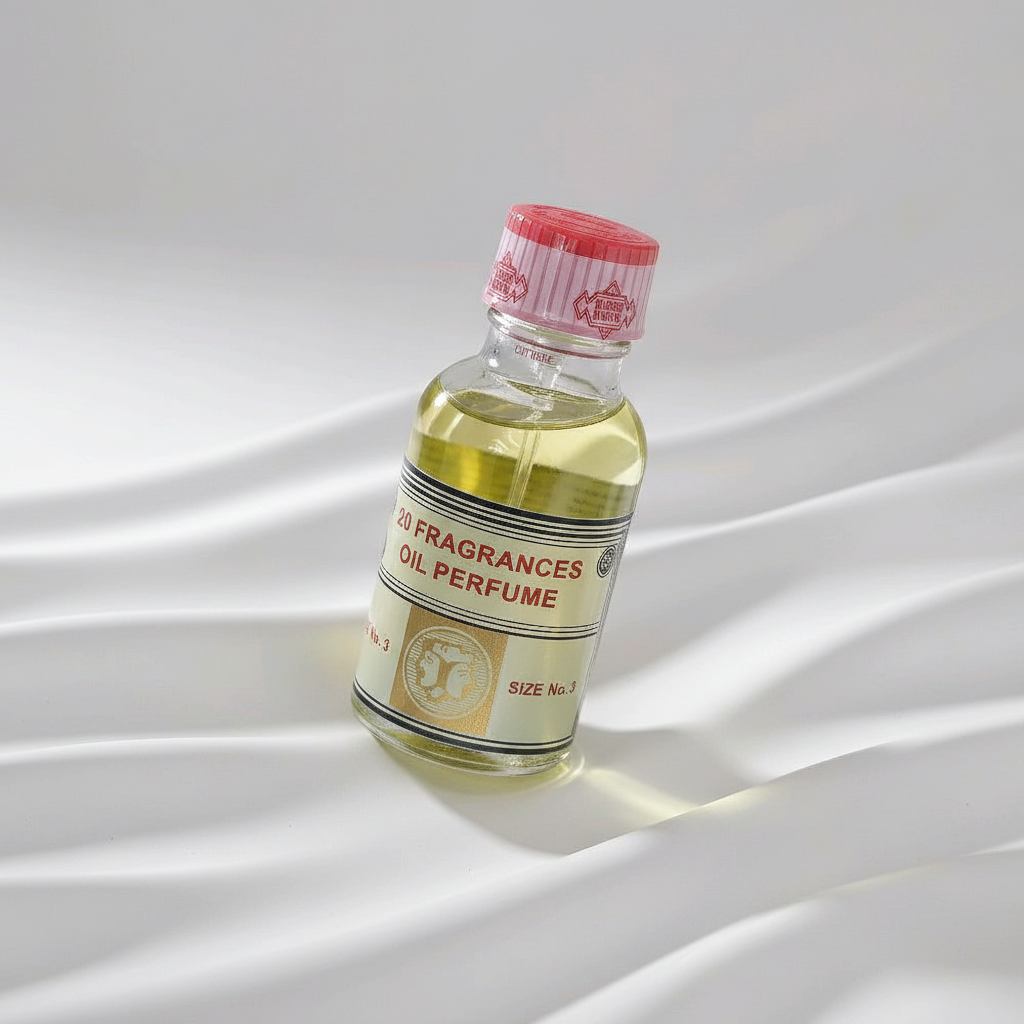Perfume Oil Bottle on White Wave Background