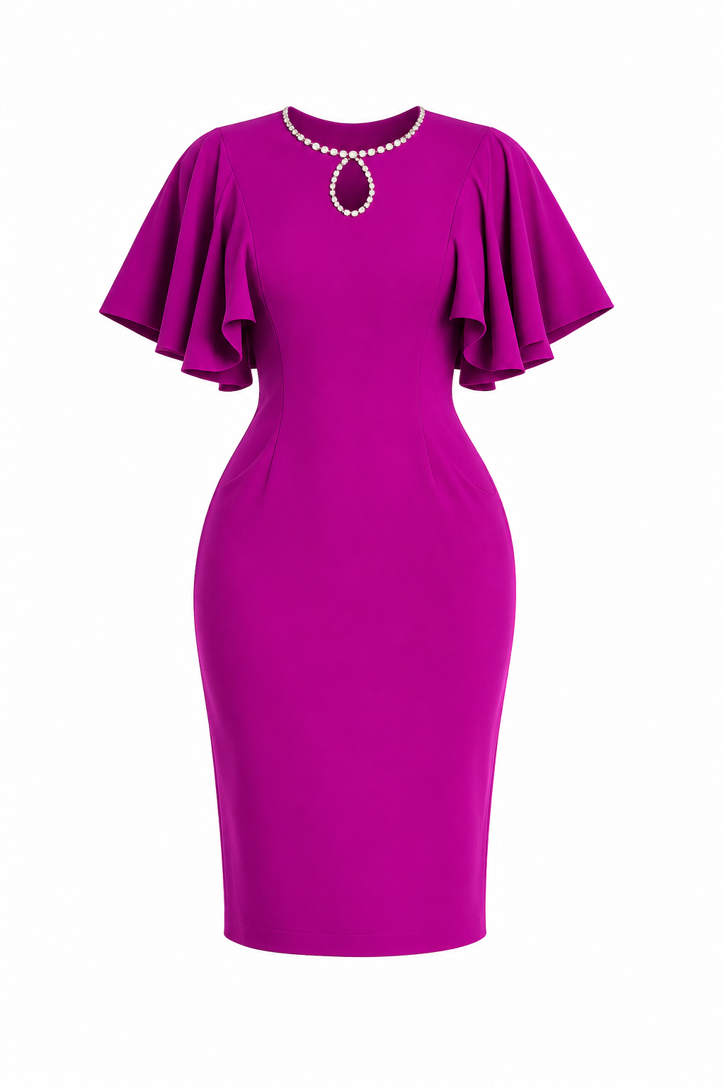 Luxury Rhinestone Keyhole Flutter Cape Sleeve Bodycon Midi Dress – Women's Elegant Occasion Dress