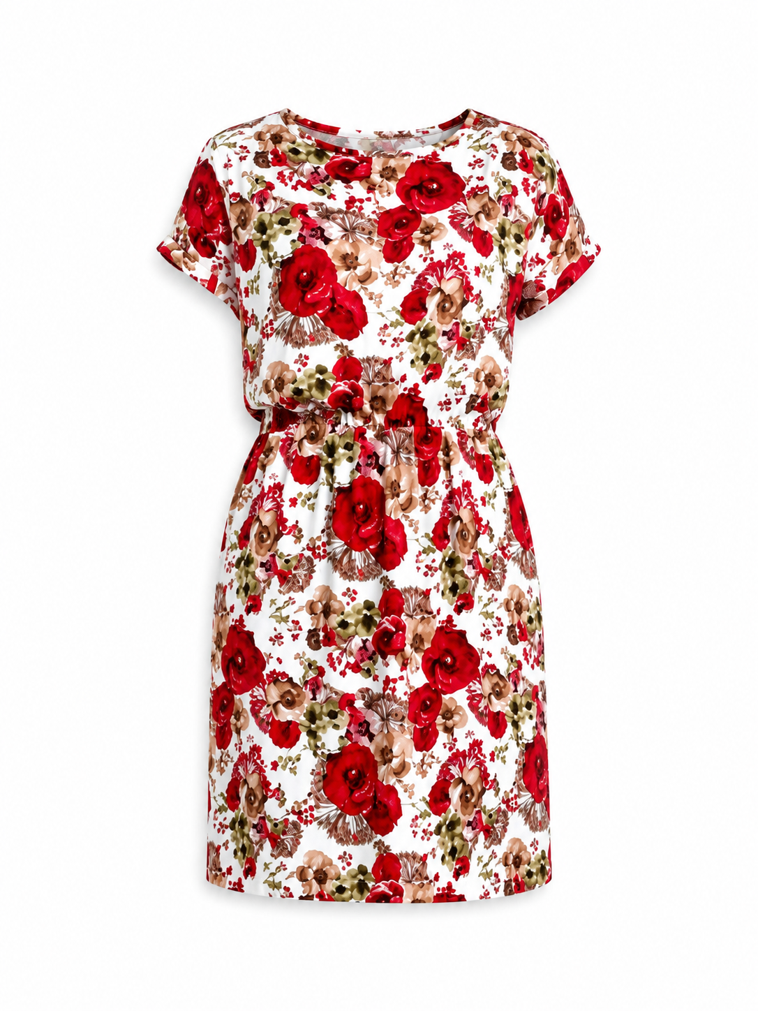 Women's Red Floral Print Mini Dress – Short Sleeve Casual Summer Shift Dress