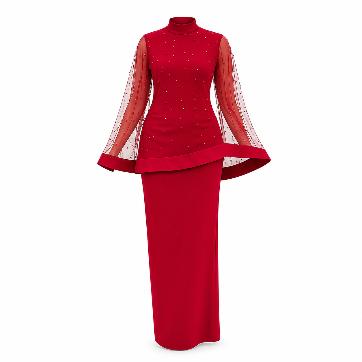 Women’s 2-Piece Elegant Occasion Dress Set – Sleeveless Maxi Dress with Beaded Sheer Cape Overlay