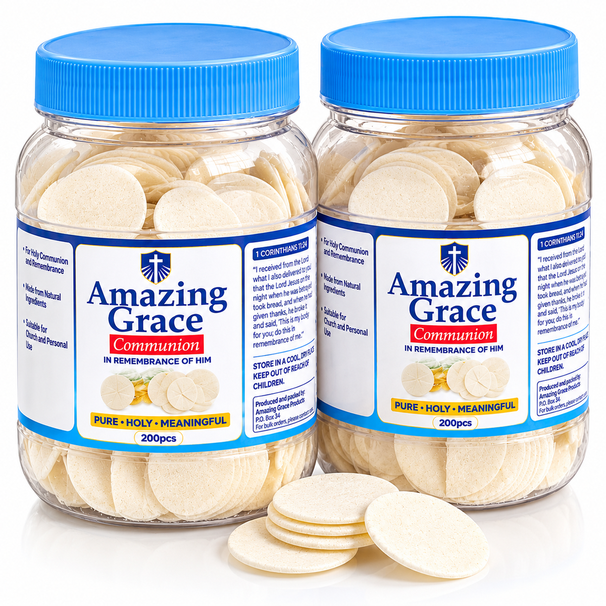 Amazing Grace Holy Communion Wafers – 200 Pieces |  Communion Bread for Church & Christian Worship | 1 - 3 Jars