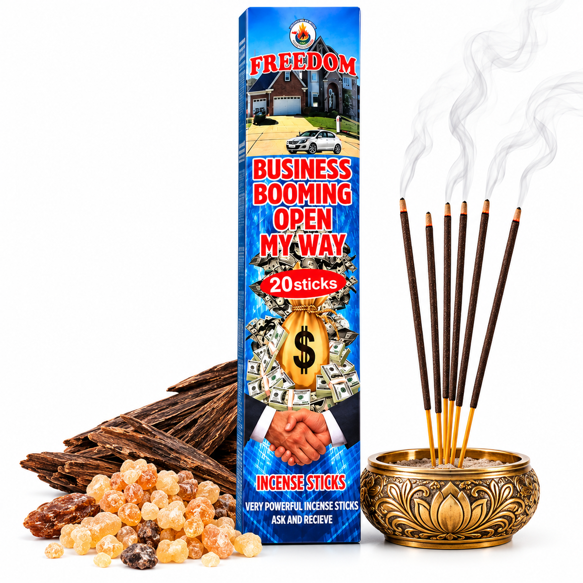 Freedom Business Booming Open My Way Incense Sticks – Spiritual Prosperity, Success & Opportunity Incense - 20 Sticks