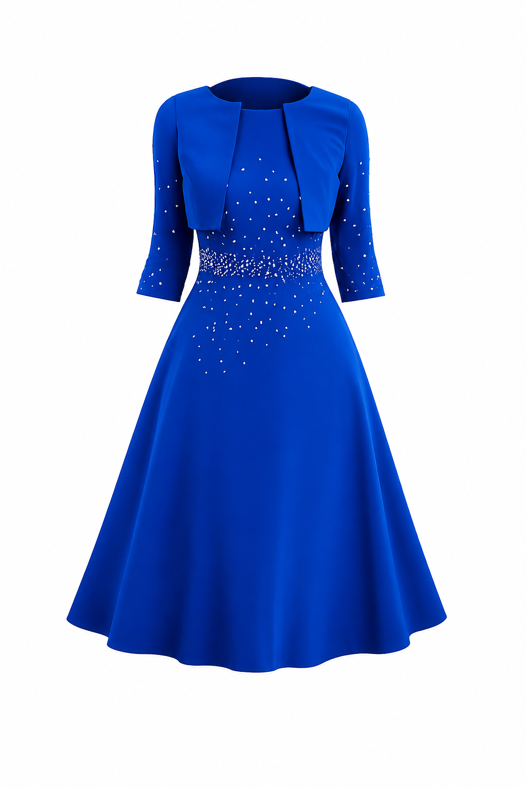 Luxury Pearl Embellished Bolero Jacket Fit & Flare Knee-Length Dress – Women's Elegant Occasion Dress