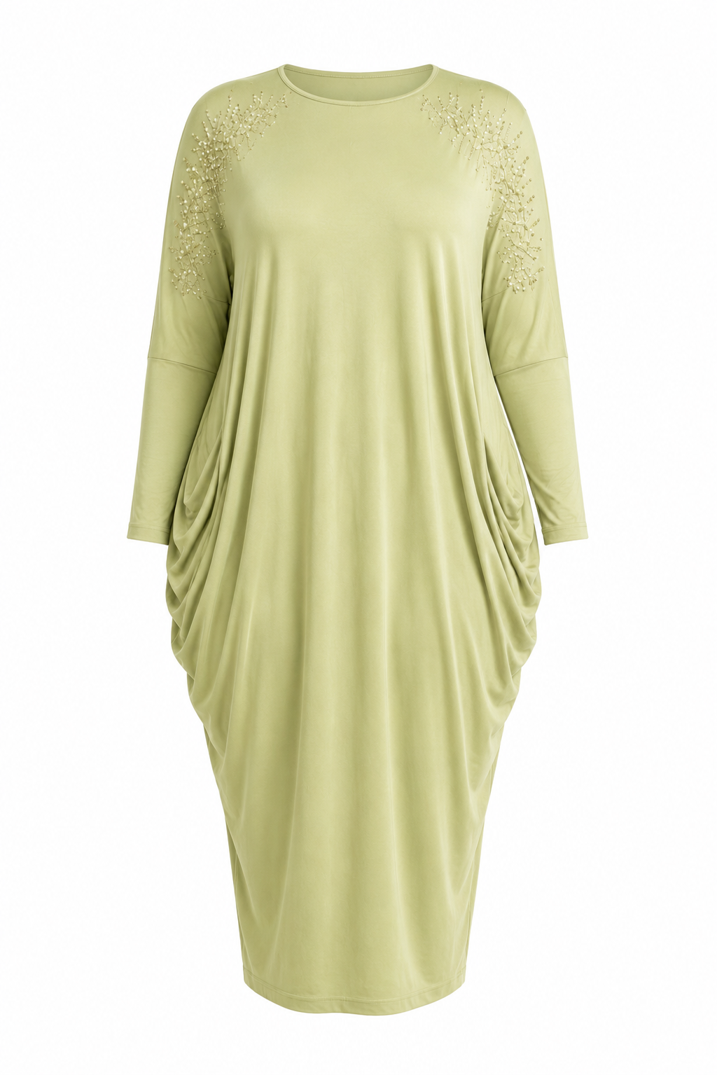 Luxury Rhinestone Shoulder Batwing Sleeve Draped Midi Dress – Women's Elegant Casual Dress