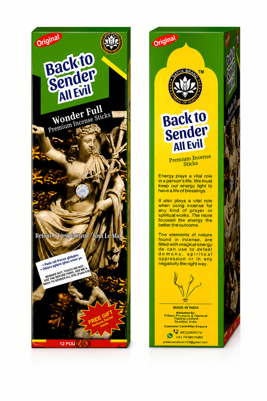 Satya Back to Sender All Evil Premium Incense Sticks | 20 Slow-Burning Aromatic Incense for Prayer, Meditation & Home Fragrance - Incense - Cherubim Aura