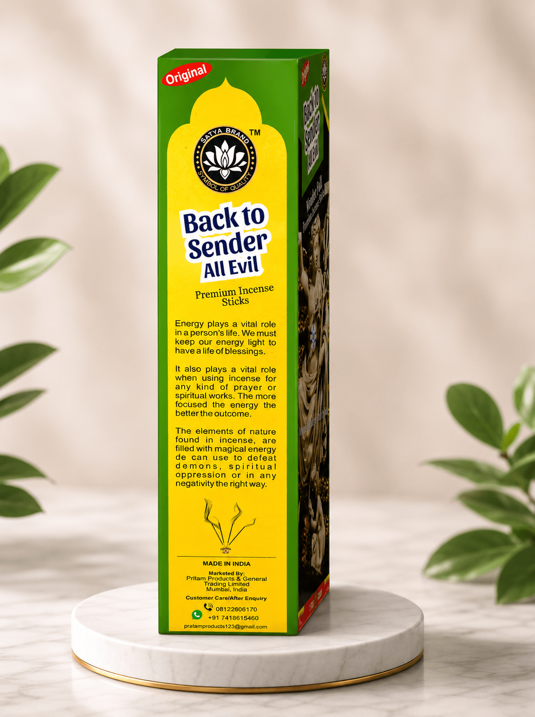 Satya Back to Sender All Evil Premium Incense Sticks | 20 Slow-Burning Aromatic Incense for Prayer, Meditation & Home Fragrance - Incense - Cherubim Aura