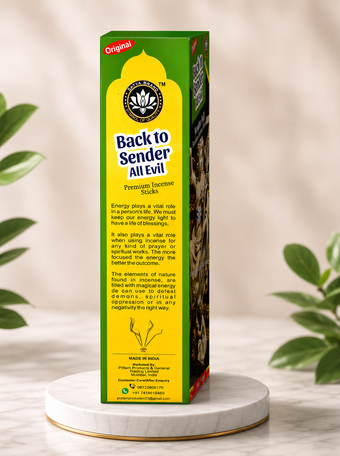 Satya Back to Sender All Evil Premium Incense Sticks | 20 Slow-Burning Aromatic Incense for Prayer, Meditation & Home Fragrance