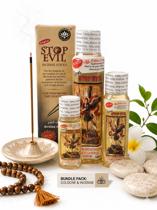 Incense sticks and prayer cologne bundle set with incense holder, beads, and boxed products