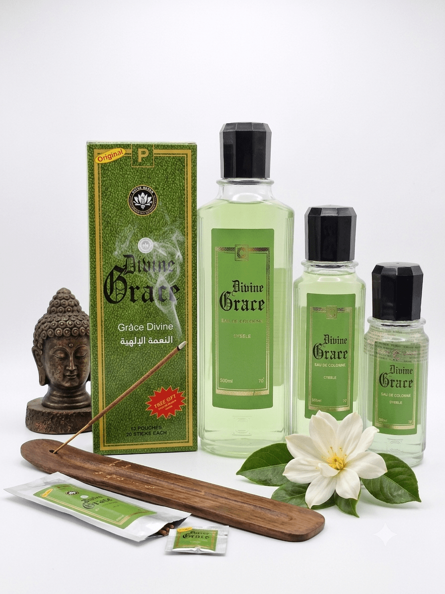 Satya Divine Grace Premium Incense & Divine Grace Spiritual Cologne Bundle | 500ml, 250ml & 150ml Fragrance Collection - Bundle - Cherubim Aura