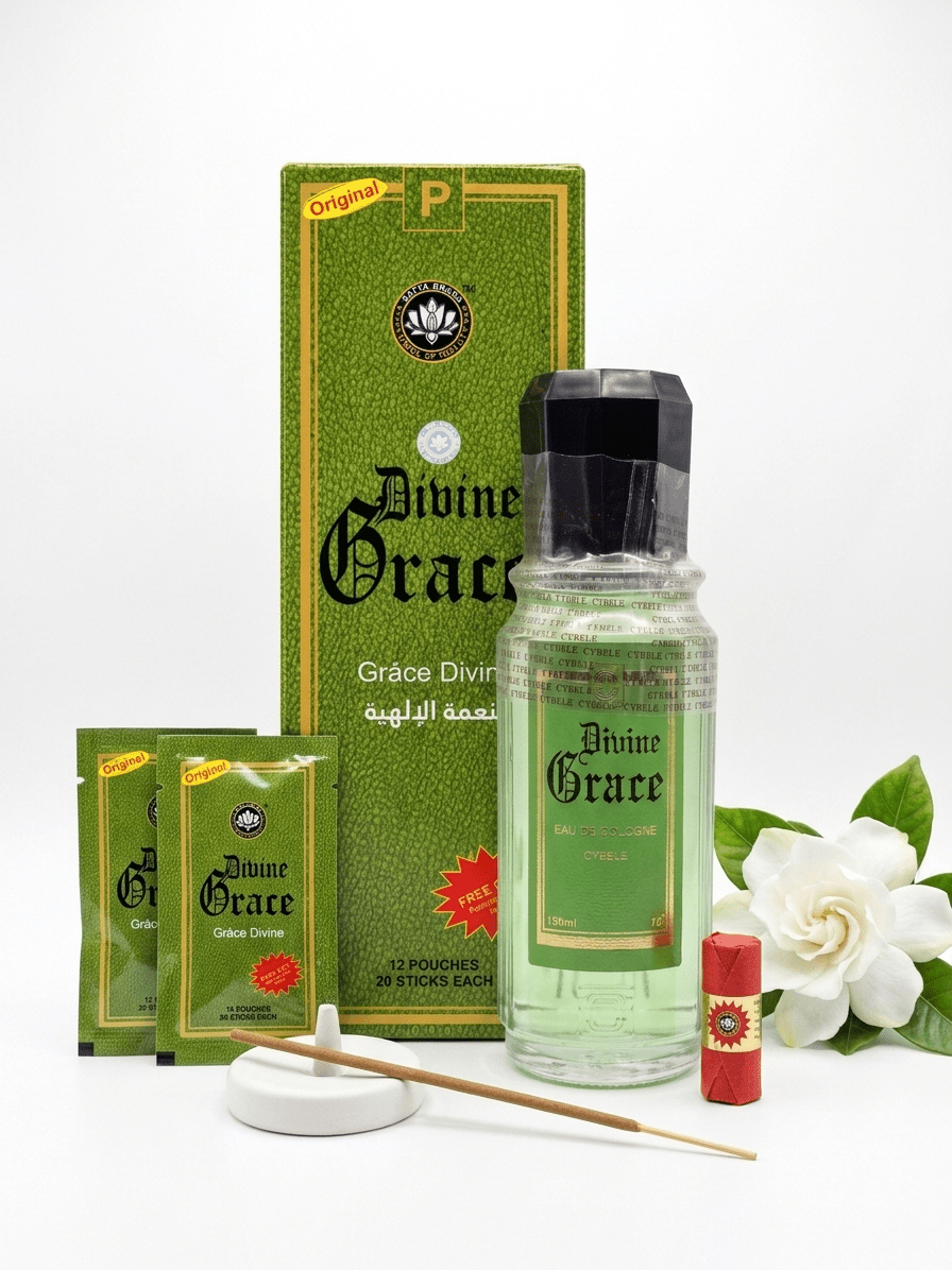 Satya Divine Grace Premium Incense & Divine Grace Spiritual Cologne Bundle | 500ml, 250ml & 150ml Fragrance Collection - Bundle - Cherubim Aura